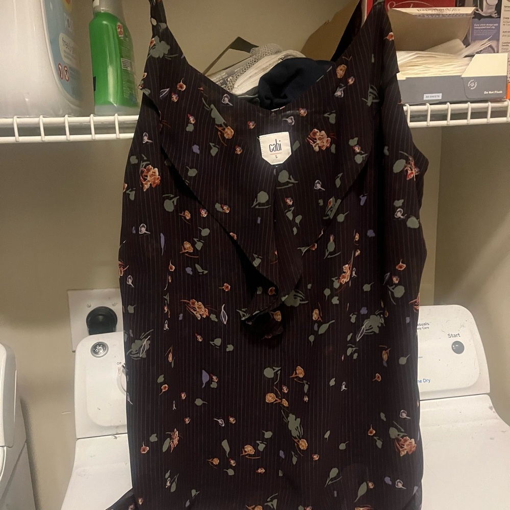 CAbi Black Floral V-Neck Blouse